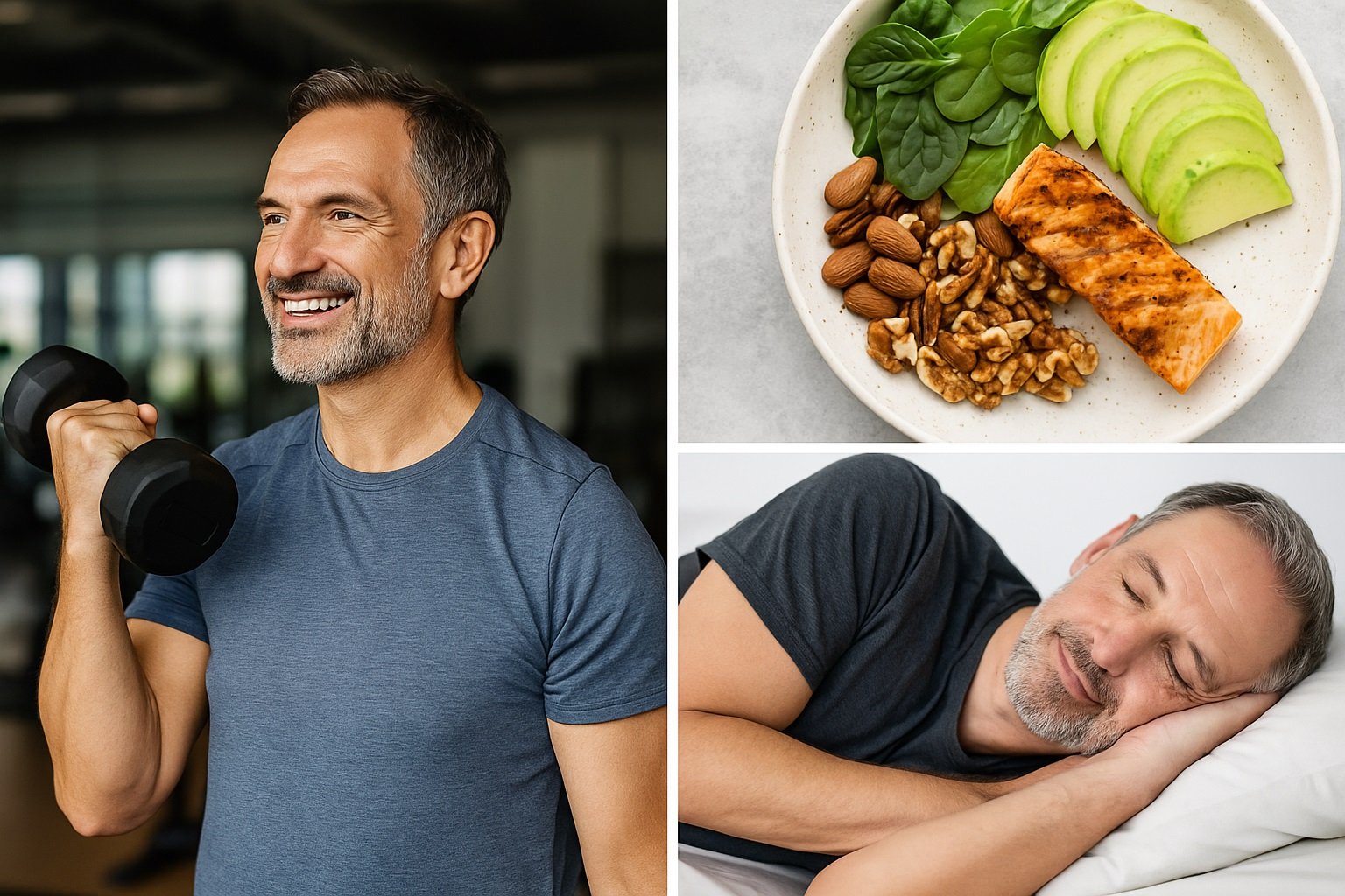 Hombre con un estilo de vida saludable, haciendo ejercicio como alternativa segura y natural a los suplementos de DHEA para hombres.