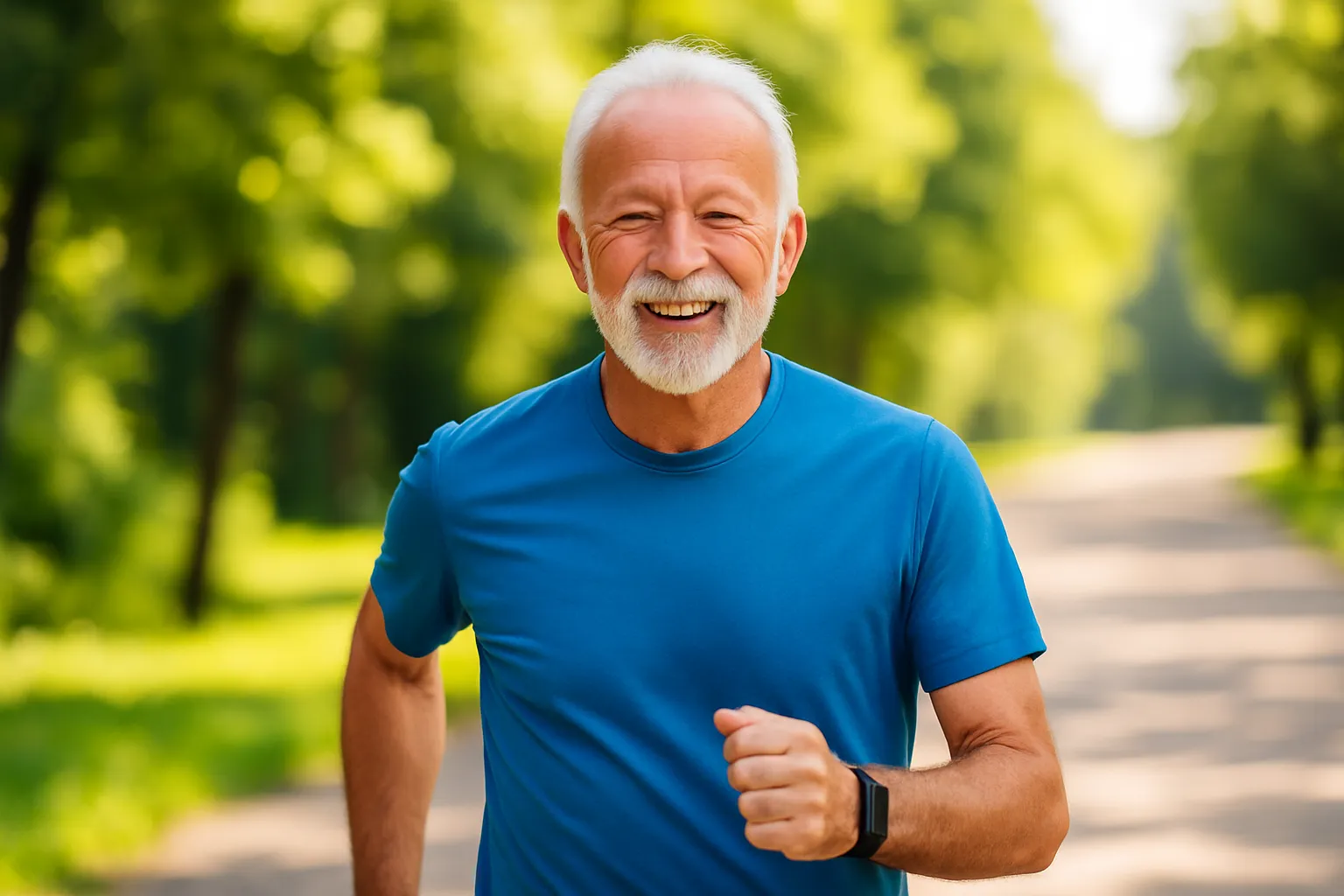 Consejos para mejorar la salud de la próstata de forma natural. Hombre mayor sonriendo y disfrutando de un estilo de vida saludable para mejorar la salud de la próstata.
